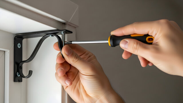 Installing Curtain Rod Brackets with Screwdriver
