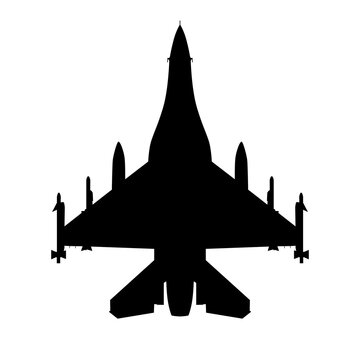 General Dynamics F-16 Fighting Falcon Multi-Role Fighter Plan View Silhouette Black Isolated White