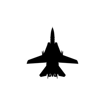 Grumman F-14 Tomcat Variable-Sweep Wing Carrier Fighter Plan View Silhouette Black Isolated White