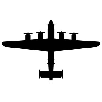 Consolidated B-24 Liberator WWII Heavy Bomber Plan View Silhouette Black Isolated White