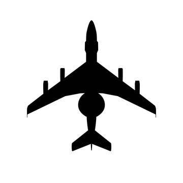 Boeing E-3 Sentry AWACS Airborne Early Warning Aircraft Plan View Silhouette Black Isolated White