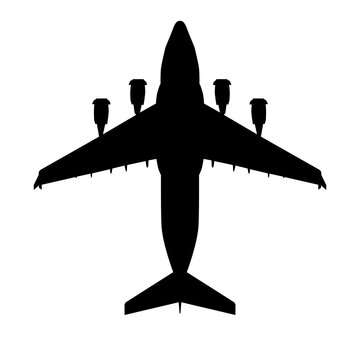 Boeing C-17 Globemaster III Military Strategic Airlifter Plan View Silhouette Black Isolated White