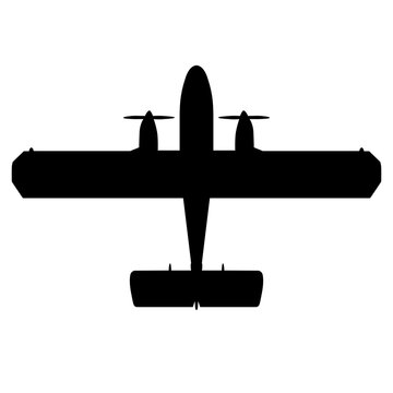 Canadair CL-415 SuperScooper Amphibious Firefighting Aircraft Plan View Silhouette Black Isolated White
