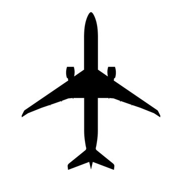 Boeing 777 Triple Seven Wide-Body Ultra-Long-Range Jet Plan View Silhouette Black Isolated White