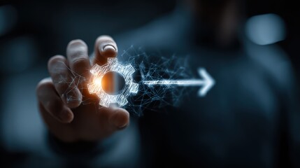 Boosting productivity through efficient time management businessman holding glowing gears icon in abstract workspace