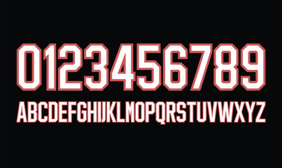 Fototapeta premium Varsity Sports Alphabet and Numbers Vector Set for Athletic Team Jersey and College Apparel Design