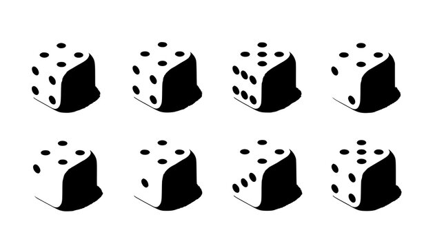 Realistic isometric white dice set with numbered sides clean casino gambling vector collection