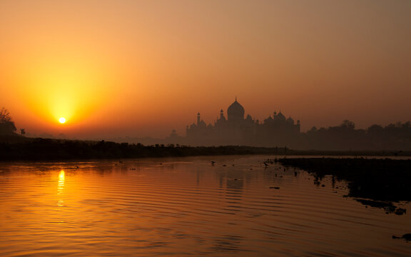 Taj Mahal scenic sunset view in Agra, India
