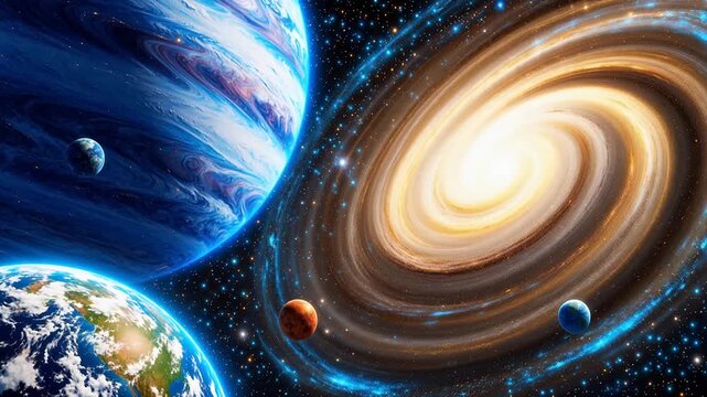 Space planets and galaxy