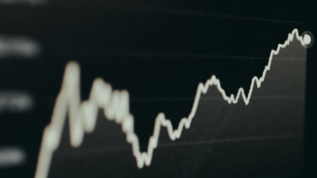 Financial market chart with a jagged line showing a positive trend