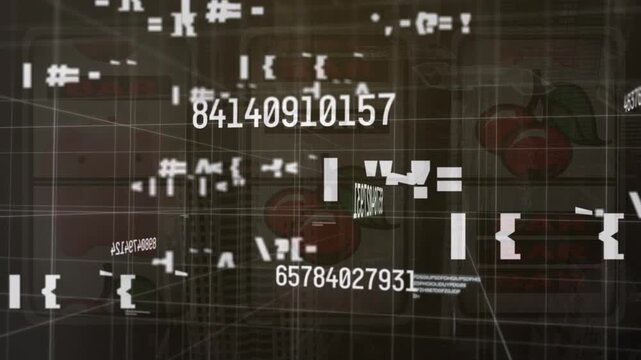 Animation of numbers and gaming machine on black background