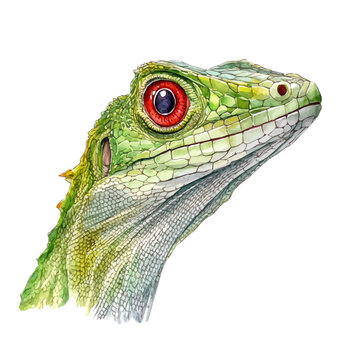 Basilisk Lizard, watercolor drawing vector, isolated on a white background.