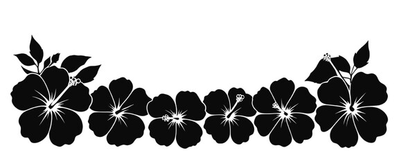 hibiscus flower borders in silhouette and outline styles with tropical floral design, perfect for summer decorations, frames, and botanical vector projects. © Arun