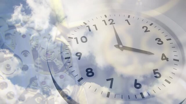 Animation of clock moving over clock mechanism