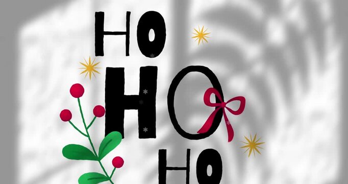 Animation of snow falling over christmas greetings text and decoration