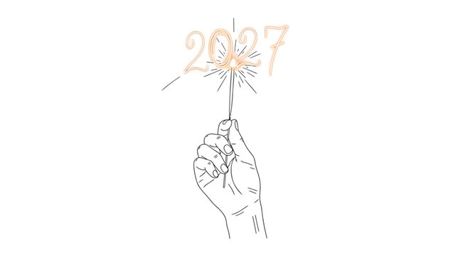 Vector illustration of hand holding sparkler with 2027