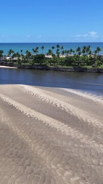 Porto Seguro Skyline At Porto Seguro In Bahia Brazil. Beach Landscape. Beautiful Coastline. Travel Destination. Porto Seguro Skyline In Porto Seguro In Brazil. Mangrove Sand Bank. Brazil Northeast.