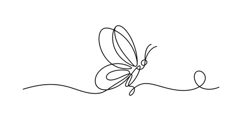 Minimalist continuous line drawing of a butterfly on a simple white background © Badhon_Art Gallery