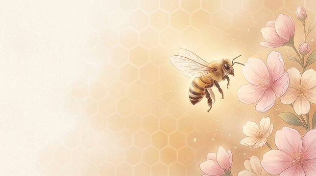 Bee flying near flowers for world bee day celebration highlighting pollination beauty nature conservation and environmental awareness supporting global ecosystem and biodiversity balance