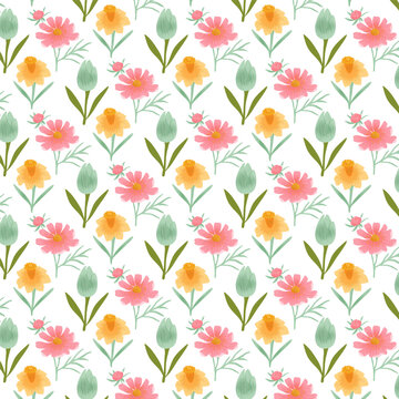 Spring Flower Pattern with Tulip Daffodil and Cosmos Bloom