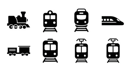 Train Icons Collection: Vintage Locomotive, Modern High-Speed Train, Freight Car © motherpixel