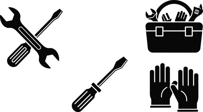 hand tools and work gloves in flat design vector illustration