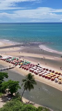 Porto Seguro Skyline At Porto Seguro In Bahia Brazil. Beach Landscape. Beautiful Coastline. Travel Destination. Porto Seguro Skyline In Porto Seguro In Brazil. Mangrove Sand Bank. Brazil Northeast.