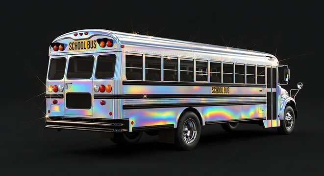 School Bus Transportation Vehicle on Black Background.