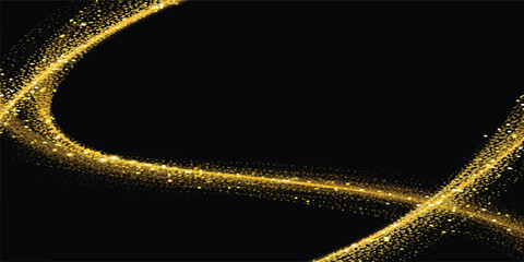 Golden shimmering dust trail forming a curve on a black background, abstract, festive, celebration, concept of magic and wonder, high-resolution, gold dust © Rosa Alba L 