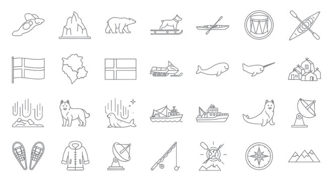 Arctic Icons: Polar Bear, Narwhal, Aurora, Snowmobile, Inuit Village, North