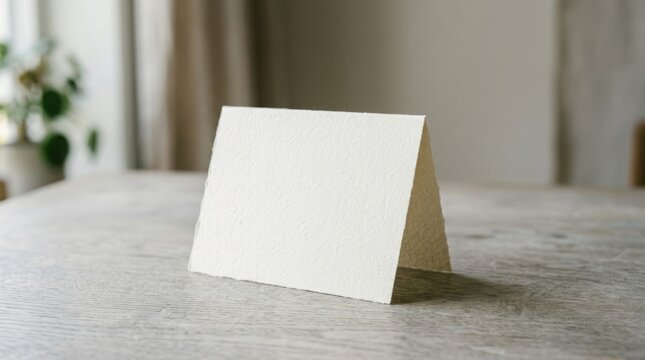 Blank card standing on a textured surface, ready for a personal message.