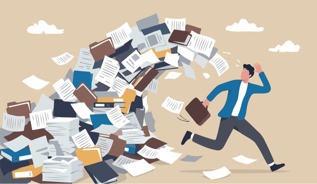 Overwhelmed onthis for the to or work overload, exhausted and anxiety, stressed and tired from problem and trouble, panic attack or shocked, burnout and depression concept, fearful businessman runaway