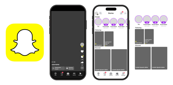 Snapchat Mobile Social App Mockup Illustrating Chat Threads Story Sharing Camera Tools and Friend Interaction Panels Across a Clean Smartphone Interface
