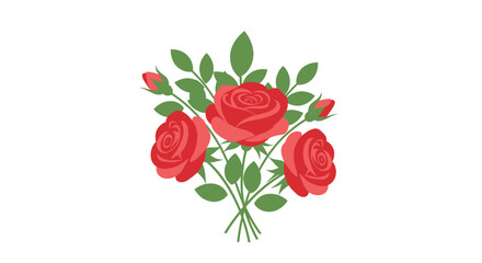 Fototapeta premium A bouquet of roses with green leaves is carefully arranged.