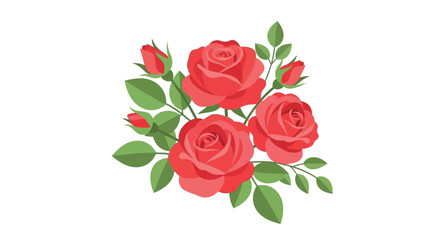 Naklejka premium A vibrant bouquet of roses with lush green leaves and buds on display