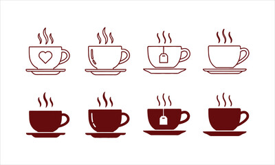 Fototapeta premium Set of coffee and tea cup icons with steam