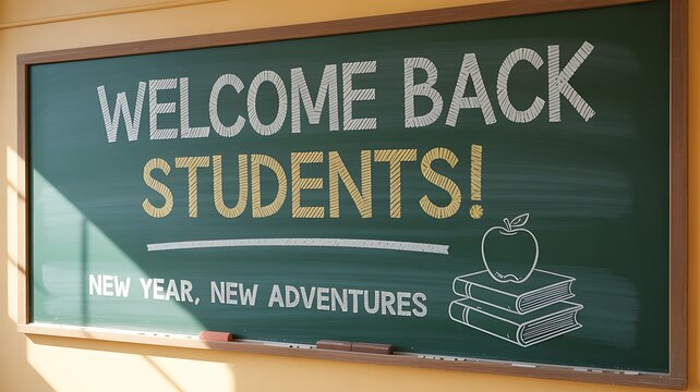 Chalkboard Welcome Back Students with Exciting New Year Photo