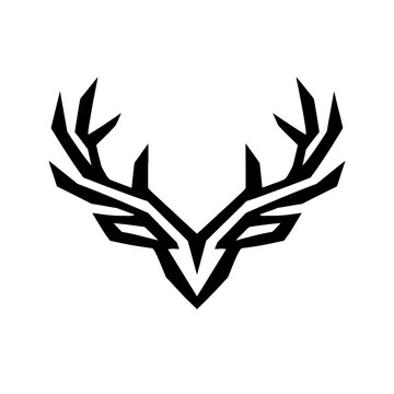 Striking Geometric Deer Head Logo: A Modern, Minimalist, Black Silhouette Design Featuring Sharp, Angular Antlers and a Symmetrical Stag Profile, Perfect for Branding, Sports, Gaming, or Outdoor Lifes