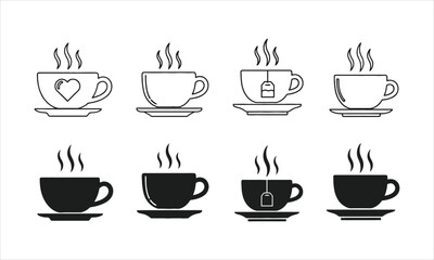 Fototapeta premium Set of coffee cup icons with steam, tea and coffee symbols