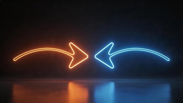 Neon arrows pointing in opposite directions
