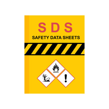 Safety Data Sheet cover design. Binder file folder document storage to store sheets of SDS paper.