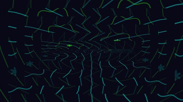 Digital abstract swirl pattern with green and teal lines