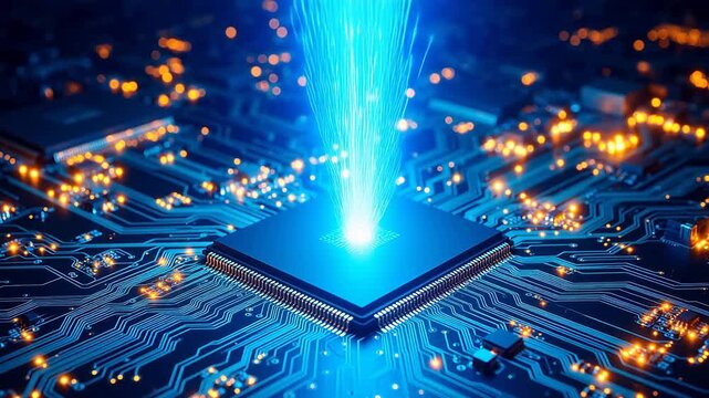 Electronic circuit with glowing data flow