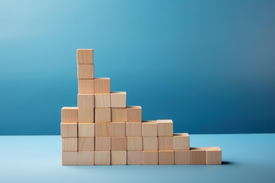 Wooden blocks arranged like a descending bar graph symbolizing financial loss and fall
