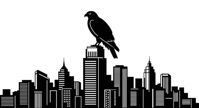 Black bird on city skyline.