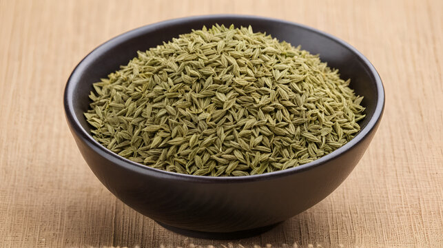 Ajwain also referred to as Ajowan Caraway or Trachyspermum Ammi placed in a bowl with a copy space image