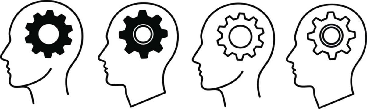 Black head gear mind icon thinking psychology concept shape