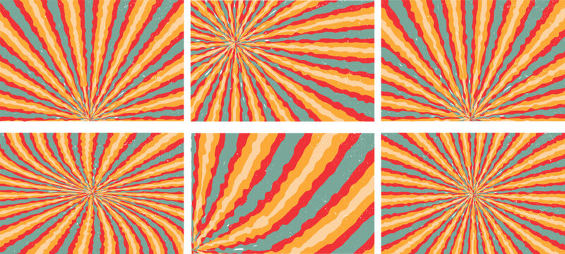 Vintage wavy sunburst vector illustration with textured colorful rays and sunbeam elements