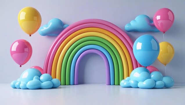 Sky, clouds, rainbow, balloons