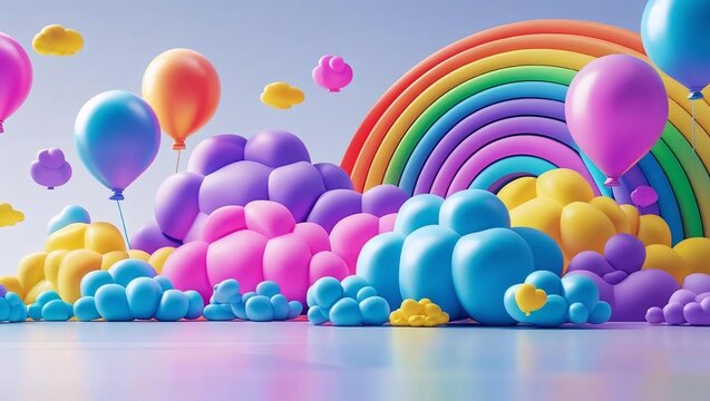 Sky, clouds, rainbow, balloons